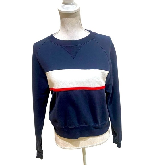 john galt Tops - John Galt California navy cotton blend sweatshirt red ivory stripe medium